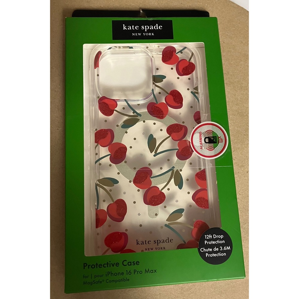 Kate Spade Phone Case Women iPhone 16 Pro Max Red NEW MagSafe Glitter Cherry
